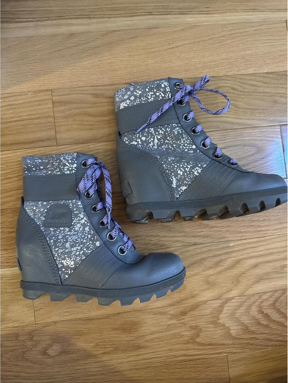 Sorel Gray Speckled Lace-Up Winter Boots Youth US 2